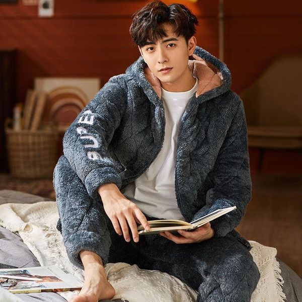 men's sleepwear thick coral fleece 2pcs pajamas set for men winter warm pijamas suit plush flannel hooded nightwear loose home clothes, Black;brown
men's sleepwear thick coral fleece 2pcs pajamas set for men winter warm pijamas suit plush flannel hooded nightwear loose home clothes, Black;brown