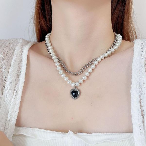 chains fashion stainless steel chain pearl double layer necklaces for women black heart charm choker simple korean female jewelry, Silver
chains fashion stainless steel chain pearl double layer necklaces for women black heart charm choker simple korean female jewelry, Silver