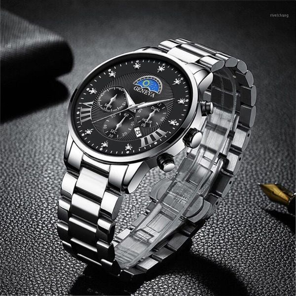 wristwatches fashion luxury watches mens stainless steel calendar watch men business casual quartz wrist for relogio masculino, Slivery;brown 
wristwatches fashion luxury watches mens stainless steel calendar watch men business casual quartz wrist for relogio masculino, Slivery;brown