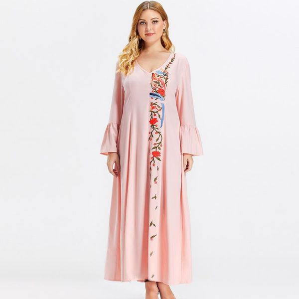 women long dress pink loose plus size v neck flare sleeve maxi dresses chic floral embroidery spring clothes 2021 rh569 casual, Black;gray
women long dress pink loose plus size v neck flare sleeve maxi dresses chic floral embroidery spring clothes 2021 rh569 casual, Black;gray