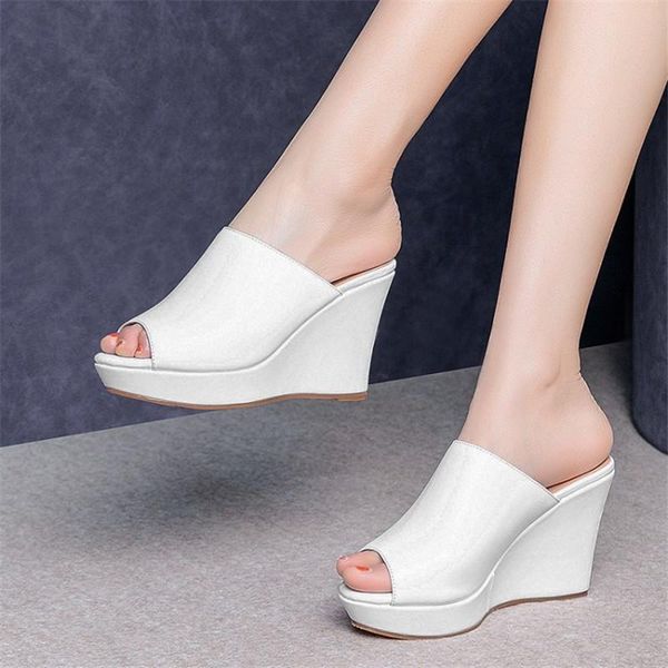 slippers pxelena 2021 summer brand genuine leather women slides outside party date wedge high heels black white 34-41
slippers pxelena 2021 summer brand genuine leather women slides outside party date wedge high heels black white 34-41