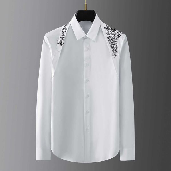 ribbon embroidery shirt men long sleeve formal dress shirts streetwear chemise homme show social party casual 210527, White;black
ribbon embroidery shirt men long sleeve formal dress shirts streetwear chemise homme show social party casual 210527, White;black