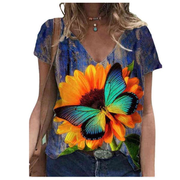 women's t-shirt 2022 sunflower v-neck short sleeve t-shirt women, White
women's t-shirt 2022 sunflower v-neck short sleeve t-shirt women, White