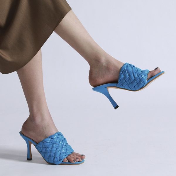 slippers 2021 ins style soft leather weave women elegant thin high heels square toe mules slides casual outside summer shoes 8cxi, Black
slippers 2021 ins style soft leather weave women elegant thin high heels square toe mules slides casual outside summer shoes 8cxi, Black
