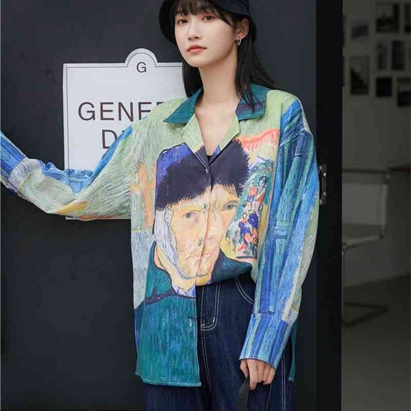 women's two piece pants spring 2021 fashion oil painting character long sleeve shirt women designer lapel button up colorfull, White
women's two piece pants spring 2021 fashion oil painting character long sleeve shirt women designer lapel button up colorfull, White