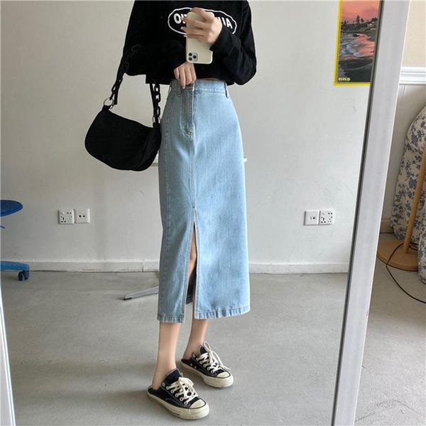 skirts vintage high waist blue denim skirt spring autumn front slit midi long womens korean style straight jeans, Black
skirts vintage high waist blue denim skirt spring autumn front slit midi long womens korean style straight jeans, Black