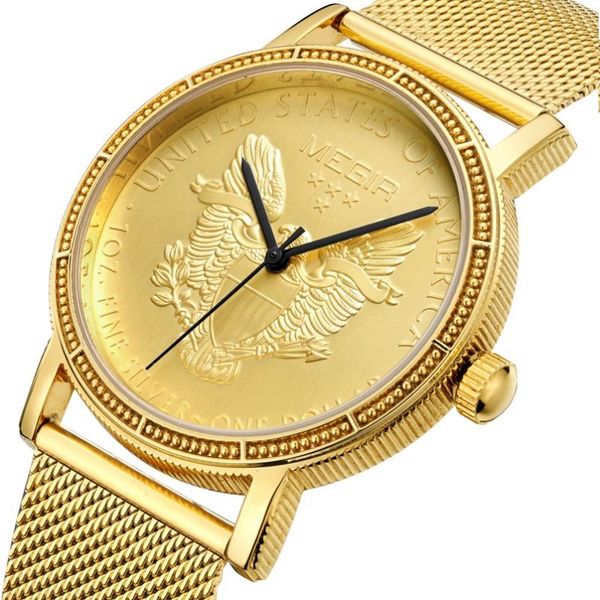 wristwatches megir mens fashion gold quartz wrist watches round dial stainless steel strap formal dress wristwatch for man american eagle, Slivery;brown
wristwatches megir mens fashion gold quartz wrist watches round dial stainless steel strap formal dress wristwatch for man american eagle, Slivery;brown