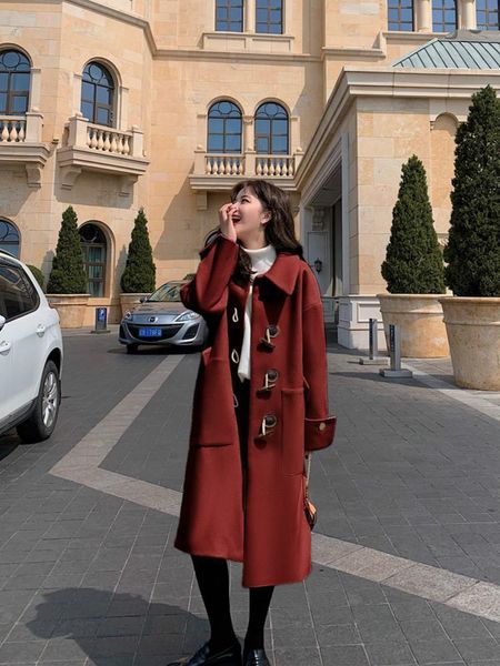 women's wool & blends autumn 2021 winter long woolen coat loose casual fashion lapel horn buckle blend women jacket, Black
women's wool & blends autumn 2021 winter long woolen coat loose casual fashion lapel horn buckle blend women jacket, Black