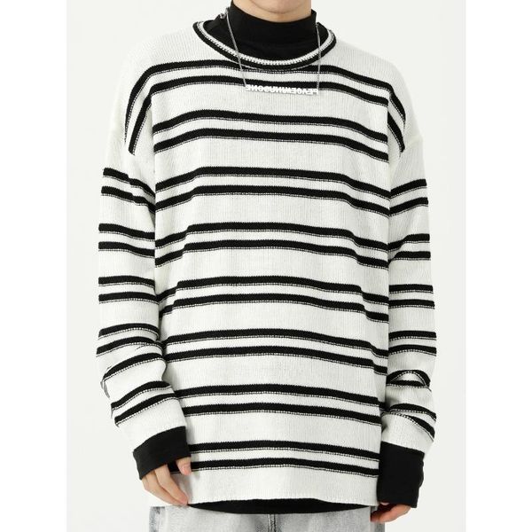 men's sweaters 2021 clothing autumn product loose personality striped sweater teenagers idle style color matching, White;black
men's sweaters 2021 clothing autumn product loose personality striped sweater teenagers idle style color matching, White;black