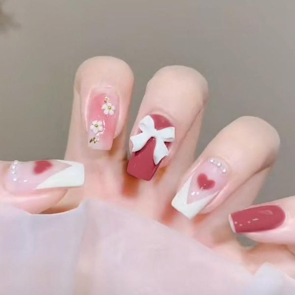 false nails full cover fake love heart nail art tools sweet style press on glue type removable long paragraph manicure tips, Red;gold
false nails full cover fake love heart nail art tools sweet style press on glue type removable long paragraph manicure tips, Red;gold