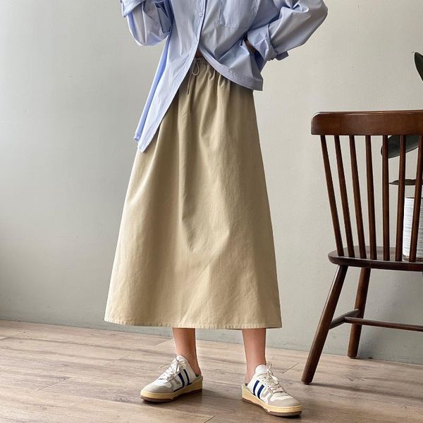 skirts 2021 women summer a-line skirt high waist pocket design with belt cotton femme faldas jupe saia, Black