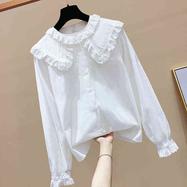 sweet lace peter pan collar loose full solid shirt with bottom coat flare sleeve blouse women 210421, White
sweet lace peter pan collar loose full solid shirt with bottom coat flare sleeve blouse women 210421, White