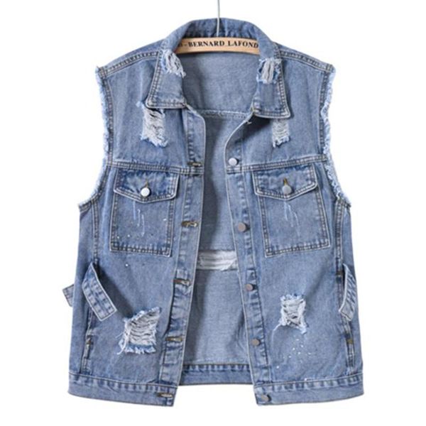 women's vests loose jean vest denim jackets fashion sleeveless ripped hole cowgirl waistcoat streetwear retro punk coat, Black;white
women's vests loose jean vest denim jackets fashion sleeveless ripped hole cowgirl waistcoat streetwear retro punk coat, Black;white