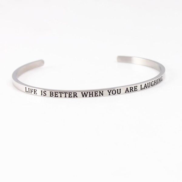 bangle stainless steel elegant engraved life is better when you are laughing inspirational quote cuff mantra bracelet for women, Black
bangle stainless steel elegant engraved life is better when you are laughing inspirational quote cuff mantra bracelet for women, Black