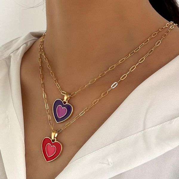 chains 2021 multicolor double layer drop oil enamel love heart pendant necklaces for women gold color metal long chain necklace jewelry, Silver
chains 2021 multicolor double layer drop oil enamel love heart pendant necklaces for women gold color metal long chain necklace jewelry, Silver