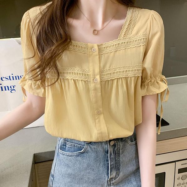 women's blouses & shirts elegant square collar lace-up short sleeve women shirt chic embroidery lace stitching loose summer blouse fema, White
women's blouses & shirts elegant square collar lace-up short sleeve women shirt chic embroidery lace stitching loose summer blouse fema, White