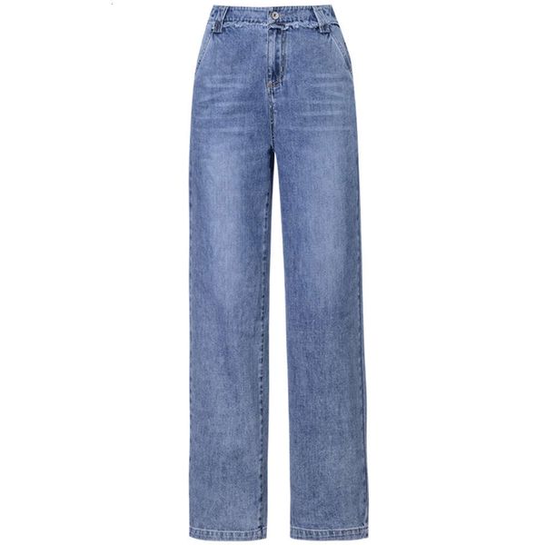 designer 21ss women's autumn new stretch jeans loose korean wide-leg trousers, Blue