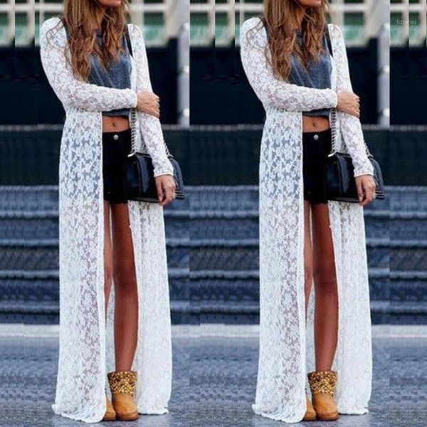 women lady summer lace bikini cover up swimwear long beach dress female cardigan solid white beachwear women's, White;black
women lady summer lace bikini cover up swimwear long beach dress female cardigan solid white beachwear women's, White;black