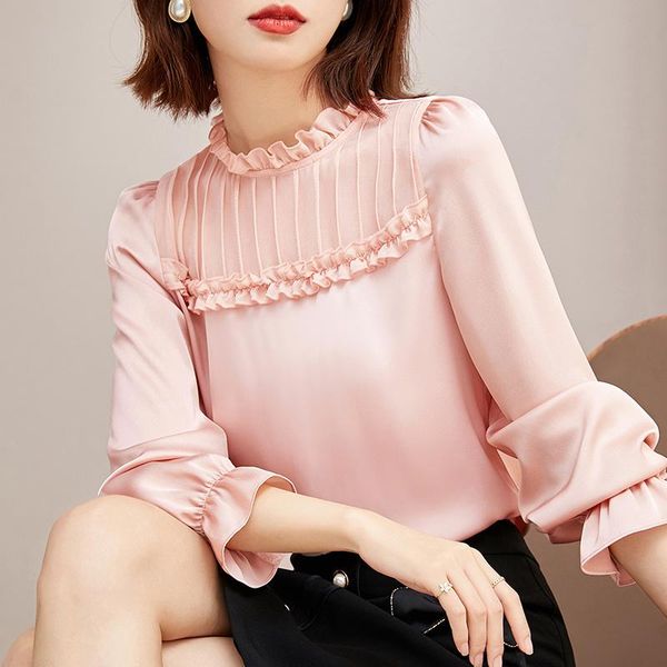 women's blouses & shirts 2021 autumn long sleeve edge chiffon blouse loose fashion stand collar shirt elegant, White
women's blouses & shirts 2021 autumn long sleeve edge chiffon blouse loose fashion stand collar shirt elegant, White