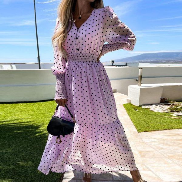 casual dresses polka dot print button chiffon long dress v neck autumn women sleeve elastic slim a line maxi elegant lady 2021, Black;gray
casual dresses polka dot print button chiffon long dress v neck autumn women sleeve elastic slim a line maxi elegant lady 2021, Black;gray
