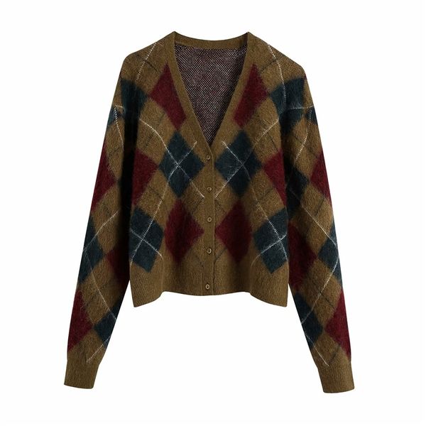 vintage women plaid sweater fashion ladies v-neck knitted cardigans streetwear female causal button brown short coats 210427, White
vintage women plaid sweater fashion ladies v-neck knitted cardigans streetwear female causal button brown short coats 210427, White