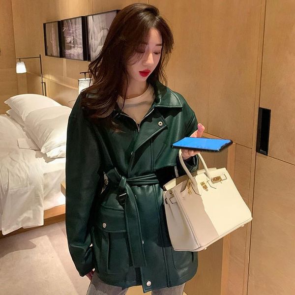 women's leather & faux pu2021 autumn women loose black pu soft jacket with belt casual female streetwear zipper biker moto coat
women's leather & faux pu2021 autumn women loose black pu soft jacket with belt casual female streetwear zipper biker moto coat