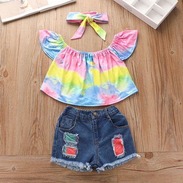 clothing sets girls' summer denim shorts suit 2021 tie-dye blouse ripped pants three-piece, White
clothing sets girls' summer denim shorts suit 2021 tie-dye blouse ripped pants three-piece, White