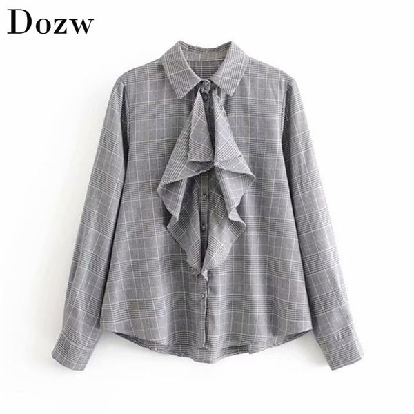 women blouses elegant ruffle plaid blouse turn-down collar office wear shirt female long sleeve casual haut femme 210515, White
women blouses elegant ruffle plaid blouse turn-down collar office wear shirt female long sleeve casual haut femme 210515, White