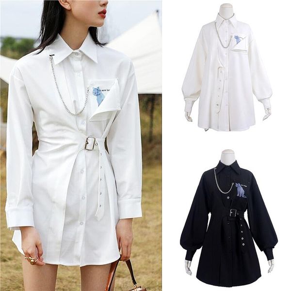 high street style shirt dress women chic design chain decoration full sleeve with belt casual vogue ladies clothes sl064 dresses, Black;gray
high street style shirt dress women chic design chain decoration full sleeve with belt casual vogue ladies clothes sl064 dresses, Black;gray