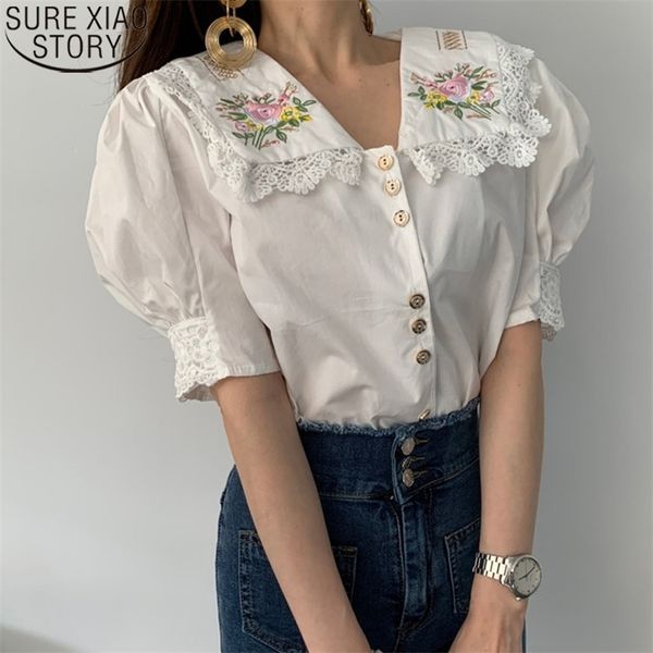 korean chic clothes vintgae women shirt floral embroidery large turn-down collar lace casual short puff sleeve blusas 13666 210506, White
korean chic clothes vintgae women shirt floral embroidery large turn-down collar lace casual short puff sleeve blusas 13666 210506, White