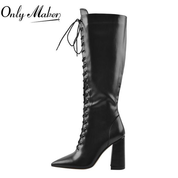 boots onlymaker women pointed toe black lace up zipper knee high chunky heel winter fashion big size quality
boots onlymaker women pointed toe black lace up zipper knee high chunky heel winter fashion big size quality