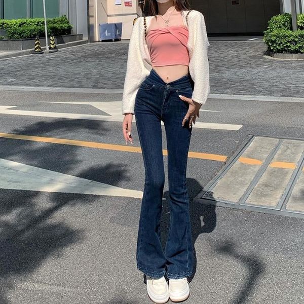 women's jeans korean style stretchable v waist slim flare streetwear high skinny long denim pants, Blue
women's jeans korean style stretchable v waist slim flare streetwear high skinny long denim pants, Blue