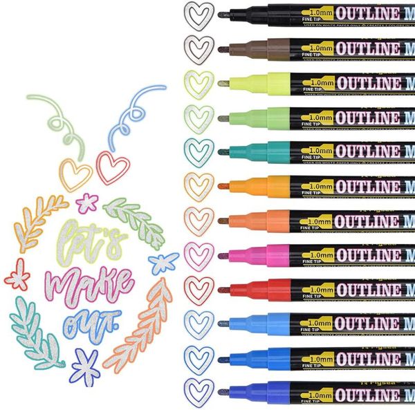 8/12 colors magic pens double line pen outline waterproof glitter drying permanent markers for painting, stones, gift card highlighters, Black;red
8/12 colors magic pens double line pen outline waterproof glitter drying permanent markers for painting, stones, gift card highlighters, Black;red