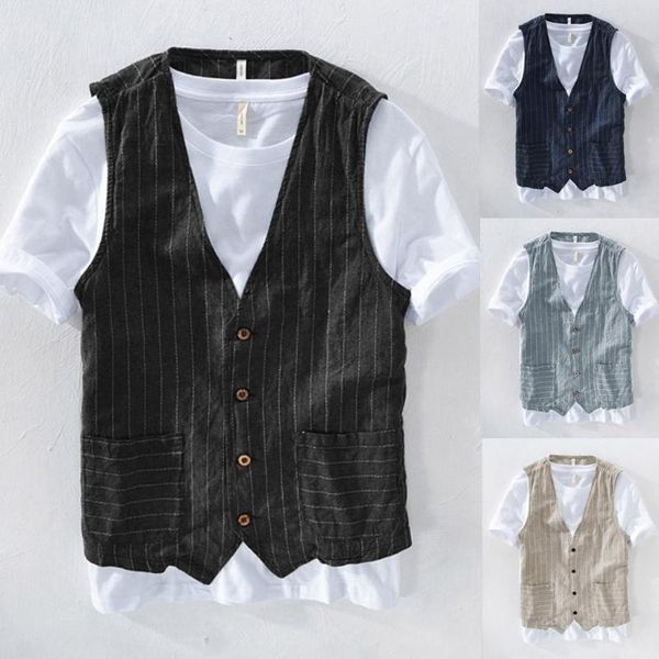 men' tank brand fashion all-match striped vest jacket summer casual small triped with pockets, White;black
men' tank brand fashion all-match striped vest jacket summer casual small triped with pockets, White;black