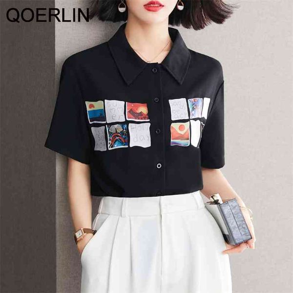 black women shirts summer short sleeve loose casual blouse plus size turn-down collar single-breasted female 210601, White
black women shirts summer short sleeve loose casual blouse plus size turn-down collar single-breasted female 210601, White