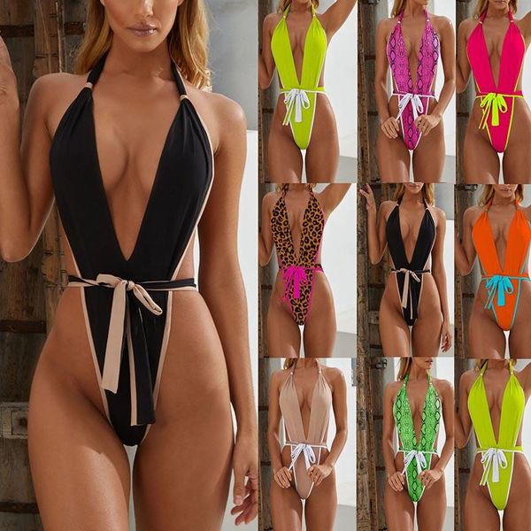 women's swimwear color contrast one piece swimsuit high leg cut women 2021 bathers plunging monokini wrap belt thong bathing suit, White;black
women's swimwear color contrast one piece swimsuit high leg cut women 2021 bathers plunging monokini wrap belt thong bathing suit, White;black