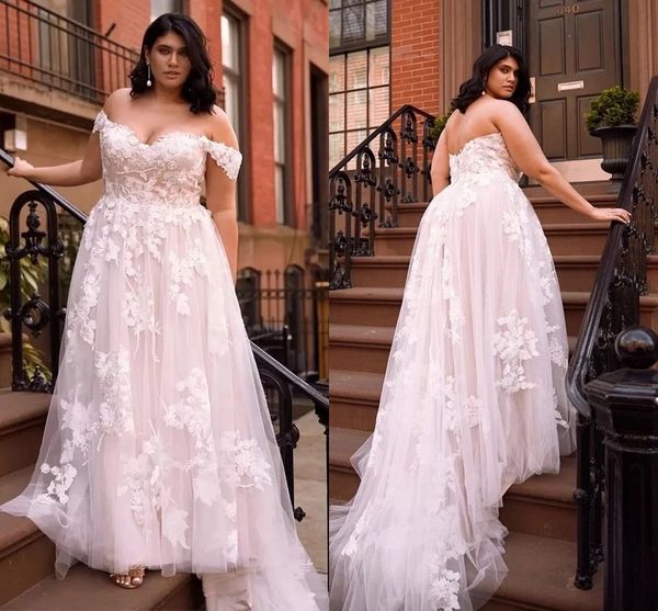 2021 blush pink tulle lace appliques wedding dress off the shoulder short sleeves a line backless bridal gowns sweep train vestido de novia, White
2021 blush pink tulle lace appliques wedding dress off the shoulder short sleeves a line backless bridal gowns sweep train vestido de novia, White
