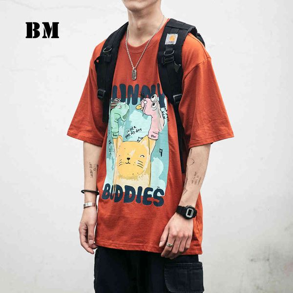 men's t-shirts summer japanese streetwear cartoon print loose t shirt kpop hip hop couple clothes harajuku round neck, White;black
men's t-shirts summer japanese streetwear cartoon print loose t shirt kpop hip hop couple clothes harajuku round neck, White;black
