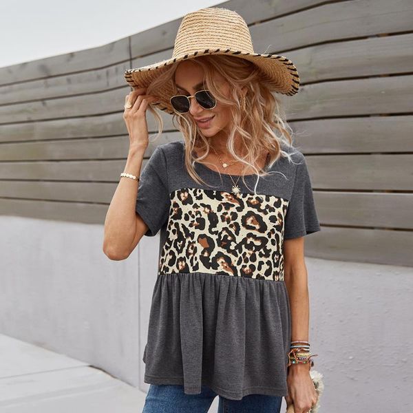 women's t-shirt summer 2021 patchwork leopard print mujer gray folds short sleeve tees casual o-neck loose waist women tshirts, White
women's t-shirt summer 2021 patchwork leopard print mujer gray folds short sleeve tees casual o-neck loose waist women tshirts, White