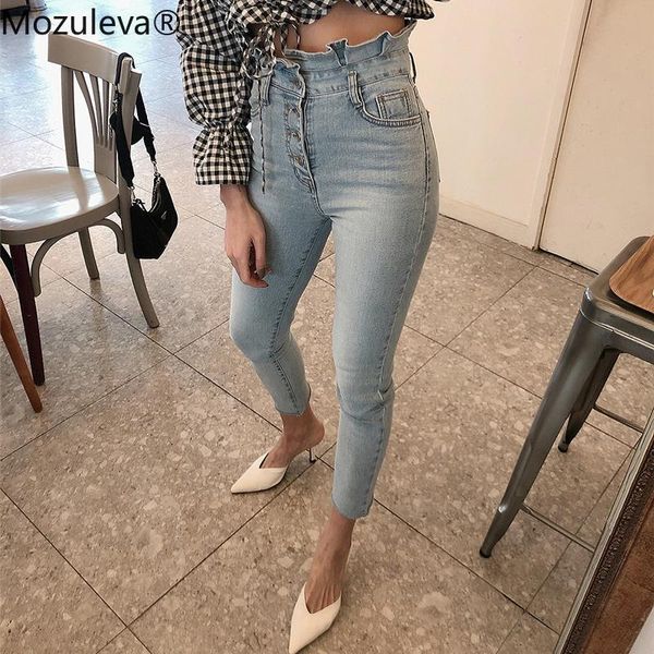 women's jeans mozuleva 2021 women high waist ruffles pants single-breasted female pencil streetwear denim skinny trousers, Blue
women's jeans mozuleva 2021 women high waist ruffles pants single-breasted female pencil streetwear denim skinny trousers, Blue
