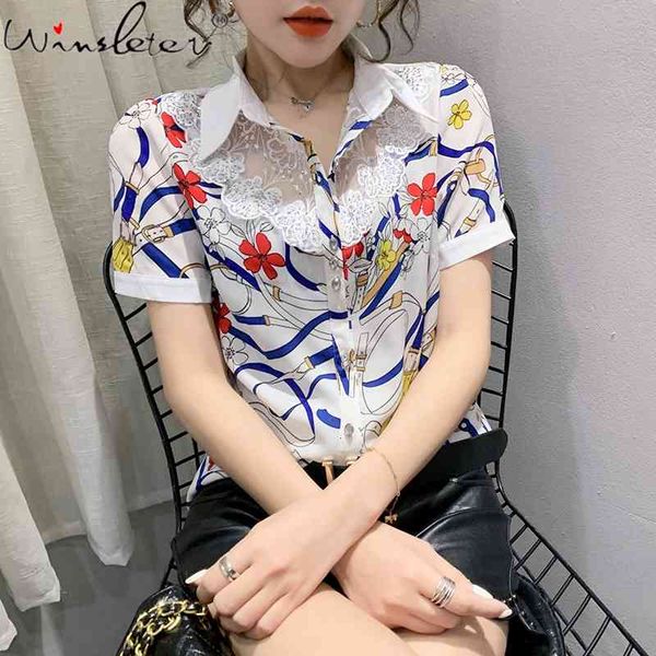 women's blouses & shirts summer european style blouse fashion patchwork mesh shiny diamonds women print button shirt short sl, White
women's blouses & shirts summer european style blouse fashion patchwork mesh shiny diamonds women print button shirt short sl, White