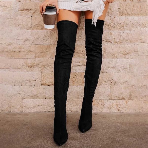 ladies shoes high heel over the knee boots scrub black pointed toe motorcycle winter women's long booties 211105
ladies shoes high heel over the knee boots scrub black pointed toe motorcycle winter women's long booties 211105