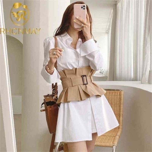 fashion women shirt dress long sleeve solid lady chic korean dresses ruffles vestidos with belt 2 piece set 210520, Black;gray
fashion women shirt dress long sleeve solid lady chic korean dresses ruffles vestidos with belt 2 piece set 210520, Black;gray