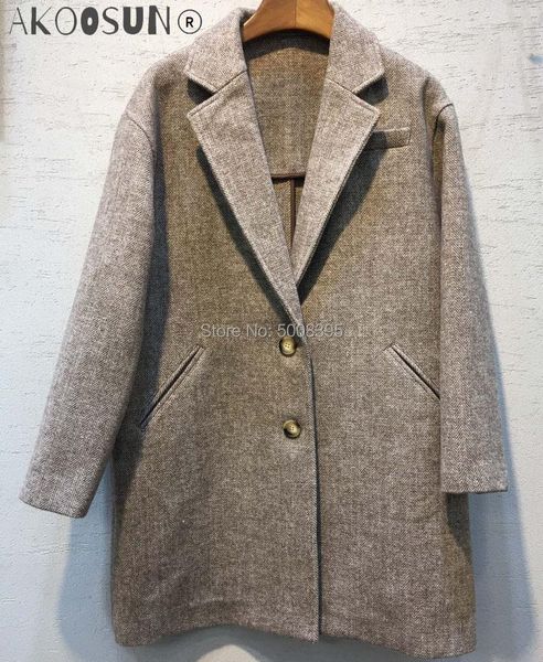 women's wool & blends woman blend herringbone coat single breasted seam pockets drop shoulder long sleeves fashion coats 2021, Black
women's wool & blends woman blend herringbone coat single breasted seam pockets drop shoulder long sleeves fashion coats 2021, Black