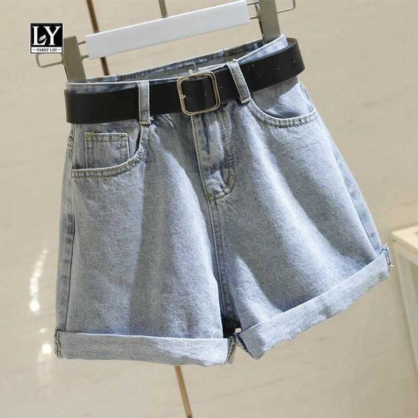ly varey lin summer women denim shorts wide leg high waist pockets with belt casual blue white ladies loose 210526, White;black
ly varey lin summer women denim shorts wide leg high waist pockets with belt casual blue white ladies loose 210526, White;black