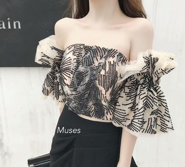 women's blouses & shirts 2021 summer off-the-shoulder flare sleeve tube slash neck embroidery women, White
women's blouses & shirts 2021 summer off-the-shoulder flare sleeve tube slash neck embroidery women, White