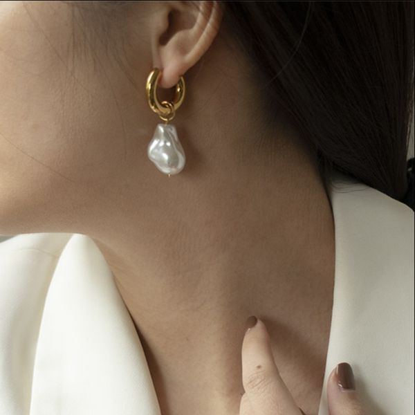 ghidbk ins stainless steel jewelry baroque simulated fake pearl pendant hoop earrings french elegant circle earring, Golden
ghidbk ins stainless steel jewelry baroque simulated fake pearl pendant hoop earrings french elegant circle earring, Golden