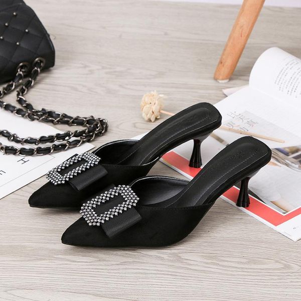 slippers pointed toe silk women big crystal buckle high heels summer shoes woman strange flip flops bowtie pantoffels 220, Black
slippers pointed toe silk women big crystal buckle high heels summer shoes woman strange flip flops bowtie pantoffels 220, Black