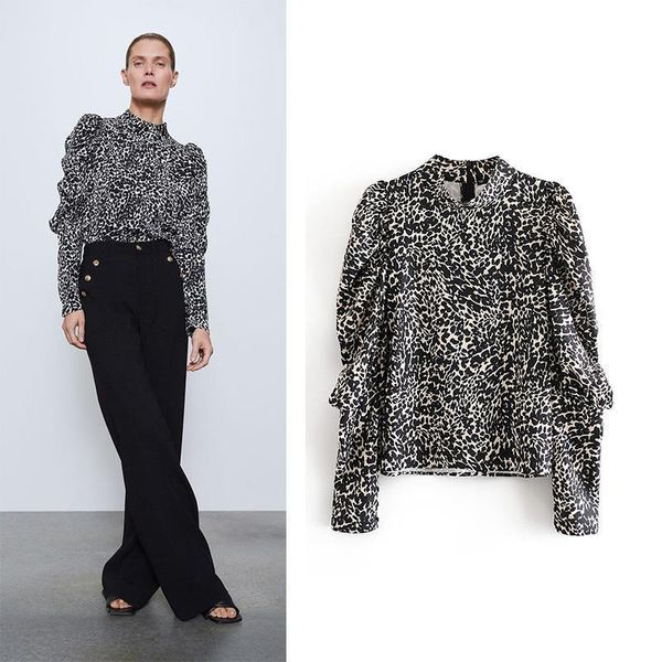 za womens shirt women summer blouse with o neck leopard print long sleeve casual elegant office wear loose top, White
za womens shirt women summer blouse with o neck leopard print long sleeve casual elegant office wear loose top, White