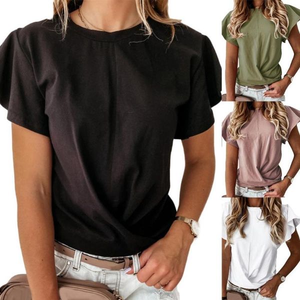 solid color t shirt women summer ruffled short sleeve tshirt for casual cross hem crop femme t-shirts camisetas mujer women's t-shirt, White
solid color t shirt women summer ruffled short sleeve tshirt for casual cross hem crop femme t-shirts camisetas mujer women's t-shirt, White